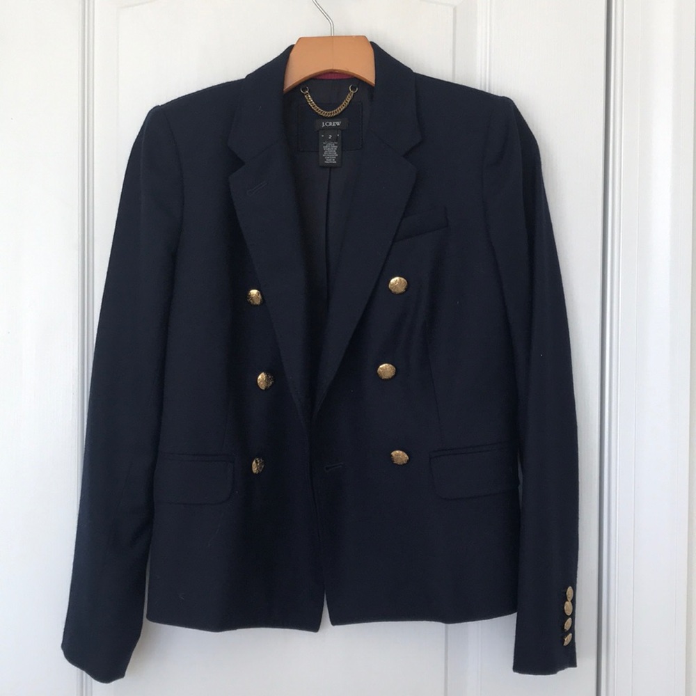 J Crew navy double breasted wool blazer sz 2